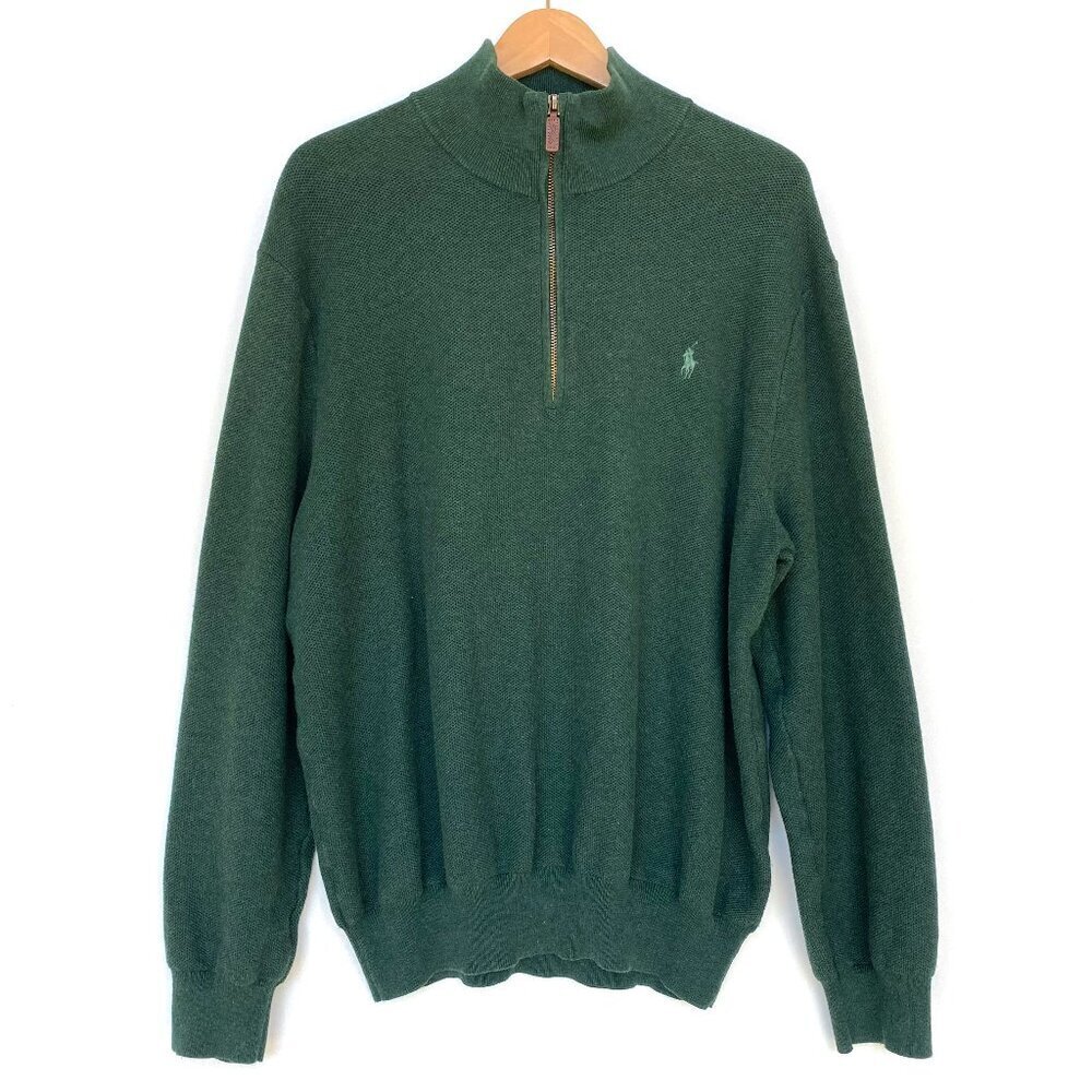 Polo Ralph Lauren Green Pima Cotton 1/4 Zip Sweater XXL